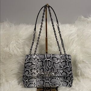MICHAEL Michael Kors Black and White Snake Print Shoulder Bag
